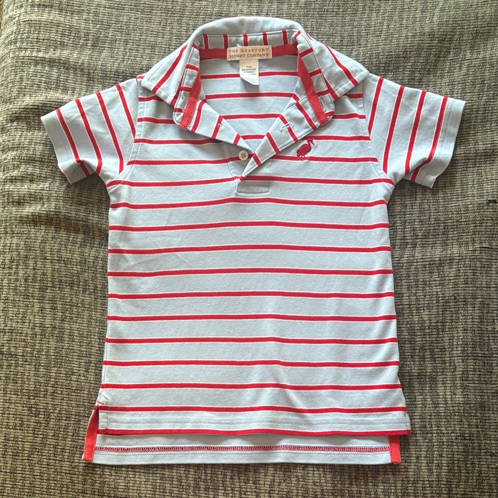 The Beaufort Bonnet Company White Polo with Red Stripes
